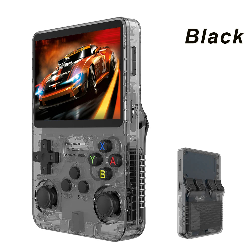Ansoff 128GB R36S retro handheld gaming console with 3.5-inch IPS screen, portable design, and built-in classic video games.