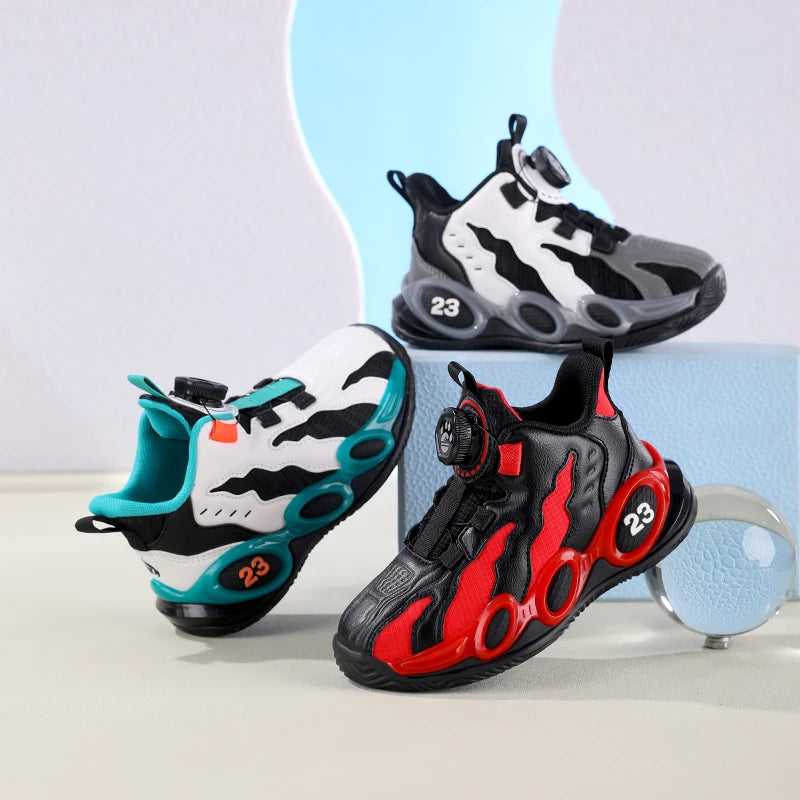 Kids' high-top basketball shoes by Ansoff, casual PU leather sports shoes for boys and girls, comfortable gym trainers for children