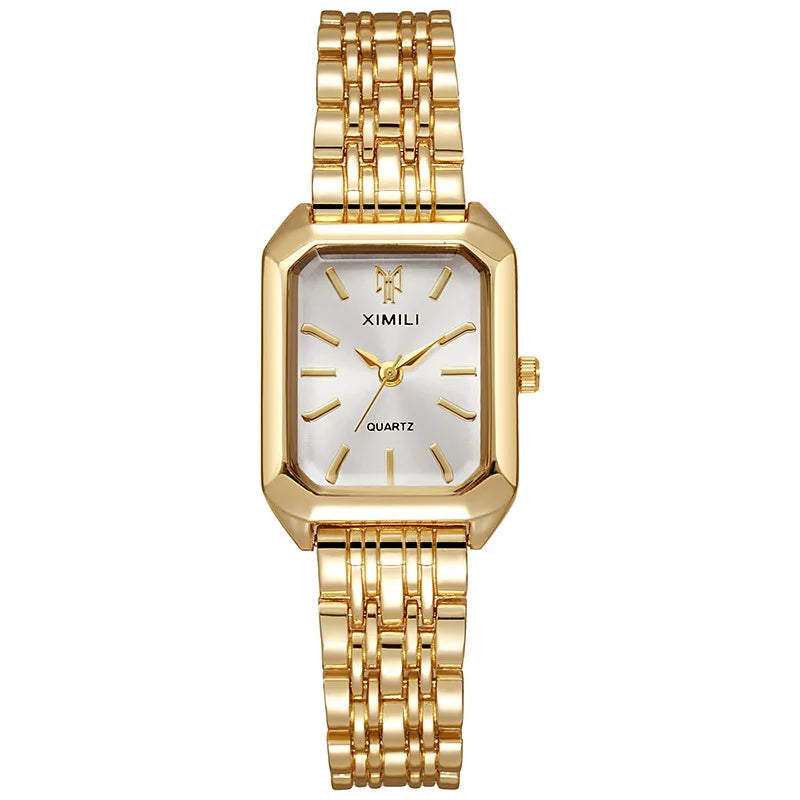 Women Watches Business Luxury Ladies Fashion Quartz Watch Simple Scale Square Quality Gold Plated Stainless Steel Folding Clock - Acros
