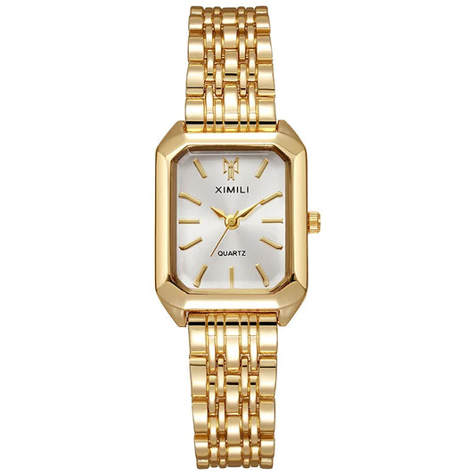 Women Watches Business Luxury Ladies Fashion Quartz Watch Simple Scale Square Quality Gold Plated Stainless Steel Folding Clock - Acros