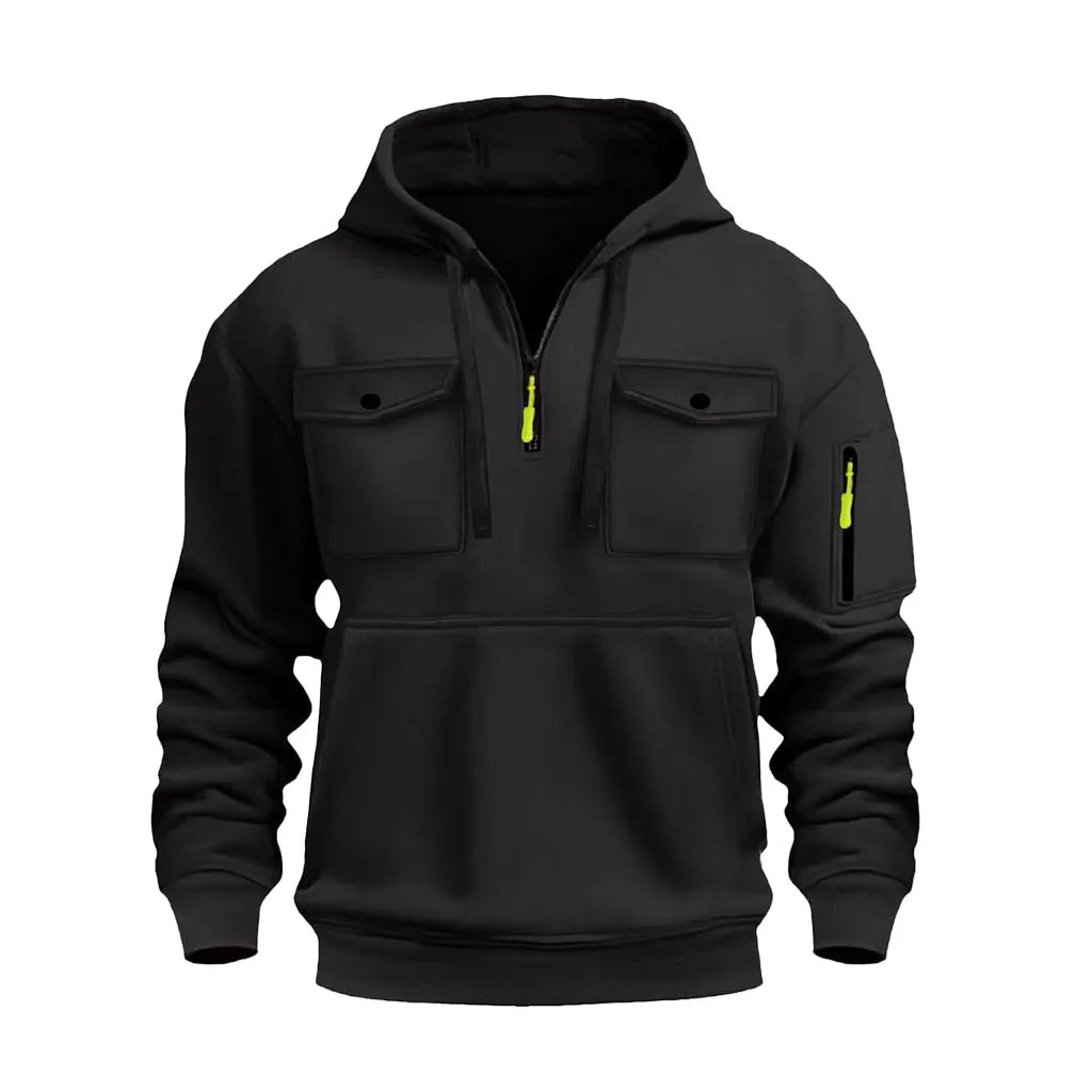 Men's hooded sweatshirt with long sleeves and zippered arms, featuring two pockets on the chest. Men's sportswear casual - Acros
