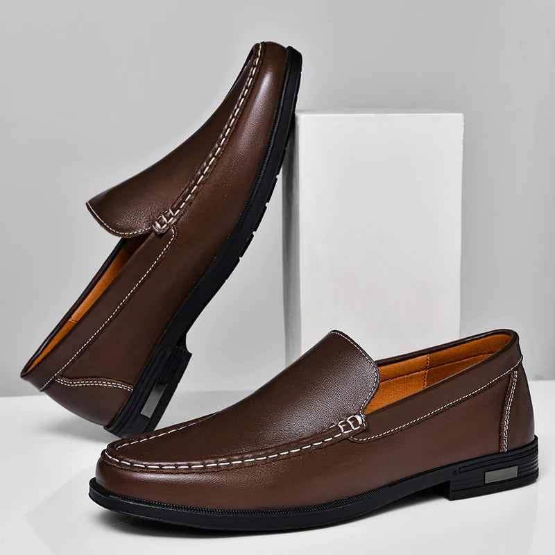 Luxury Brand Business Shoes Classic Brown Leather Shoes Men's Low Heel Loafers Shoes Comfortable and Breathable Wedding Shoes - Acros