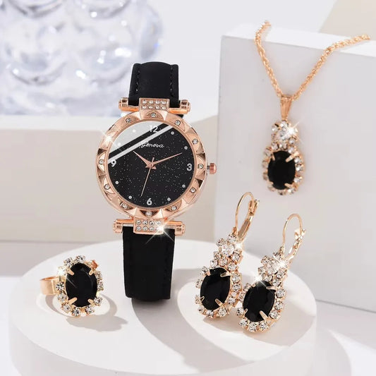Set of five women's luxury rhinestone wristwatches by Ansoff featuring elegant quartz designs and bracelet styles for women.