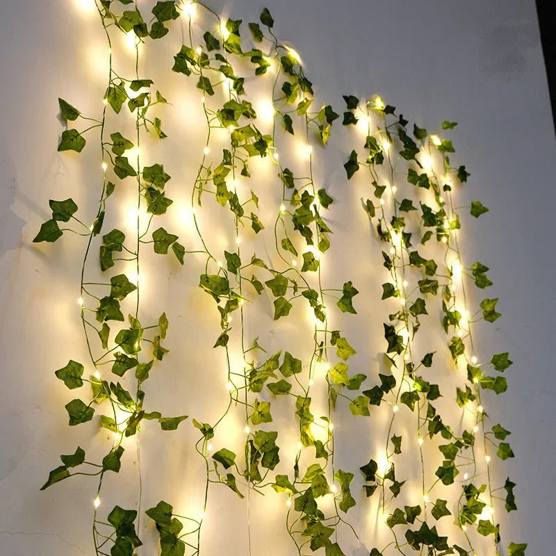 Flower Green Leaf String Lights Artificial Vine Fairy Lights Battery Powered Christmas Tree Garland Light for Weeding Home Decor - Acros