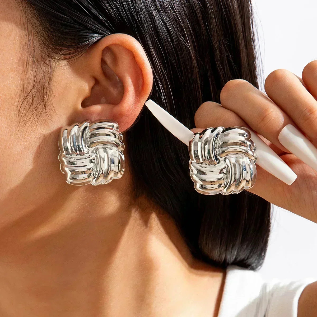 Vintage Geometry Irregular Eardrop Personality Asymmetry Dripping Oil Earrings for Women Fashion Daily Commuting Jewelry Gifts - Acros