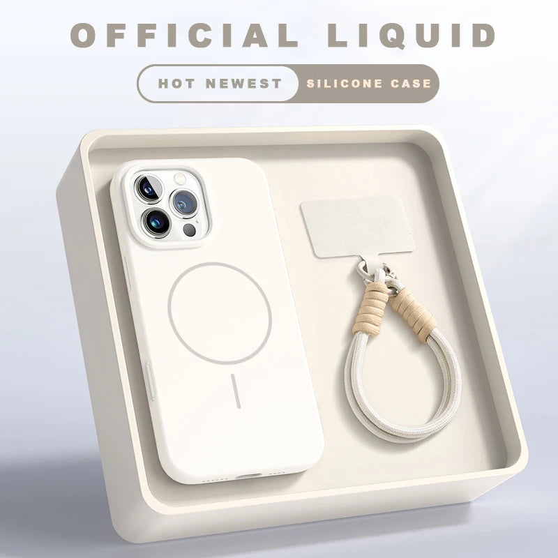 Magnetic Phone Case For iPhone 15 14 16 Plus 11 12 13 16 Pro Max Silicone Official Lanyard Magsafe Strap Protector Soft Cover - Acros