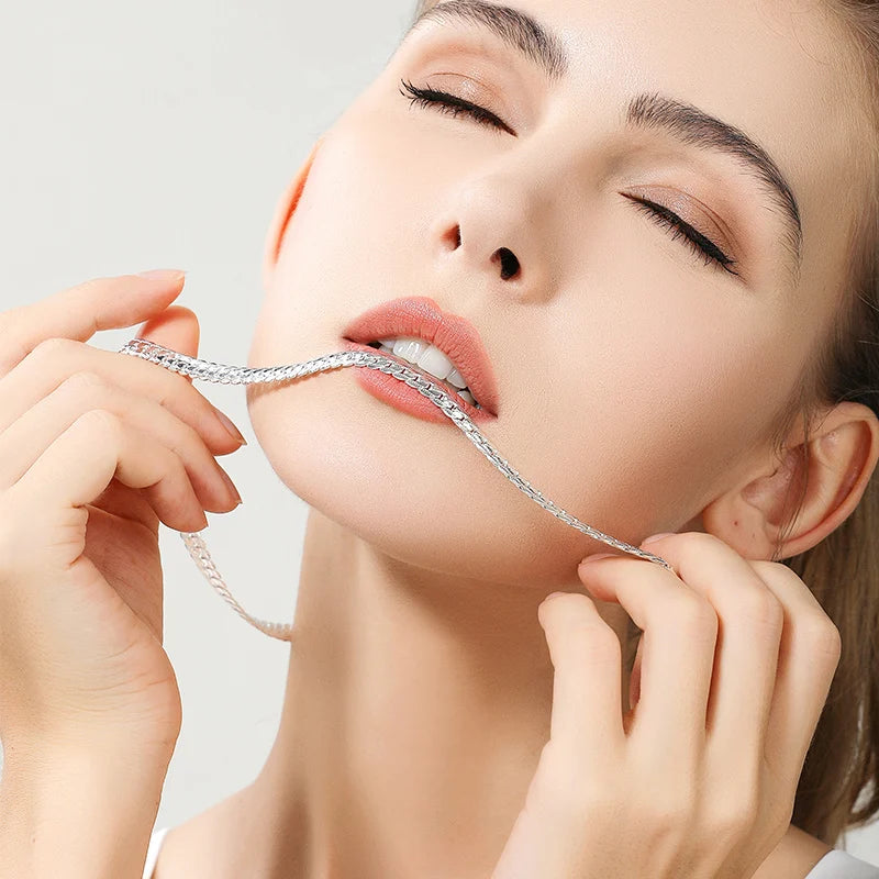 18K Gold/Silver Color 6mm Full Sideways Necklace 8/18/20/24 Inch Chain For Woman Men Fashion Wedding Engagement Jewelry - Acros