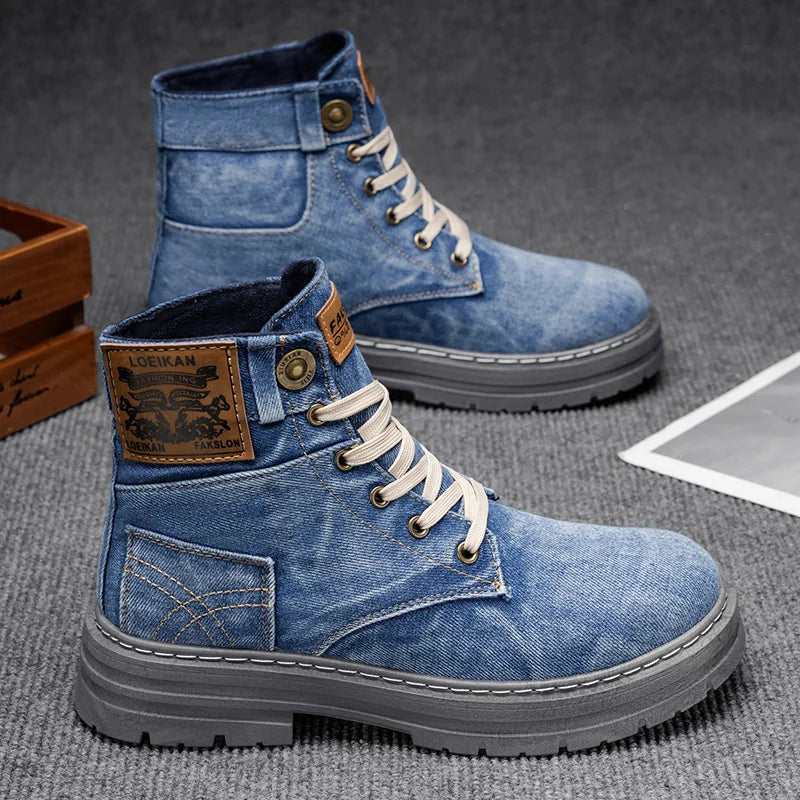 Ansoff men's stylish canvas denim climbing boots with breathable outdoor design and versatile casual footwear for outdoor activities.