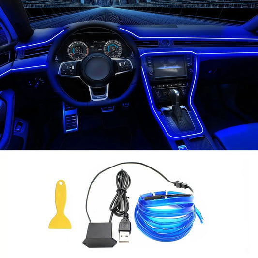 5M Car Interior Led Strip Light Neon EL Wiring Decorative Lamp For Auto DIY Flexible Ambient Light USB Party Atmosphere Diode - Acros