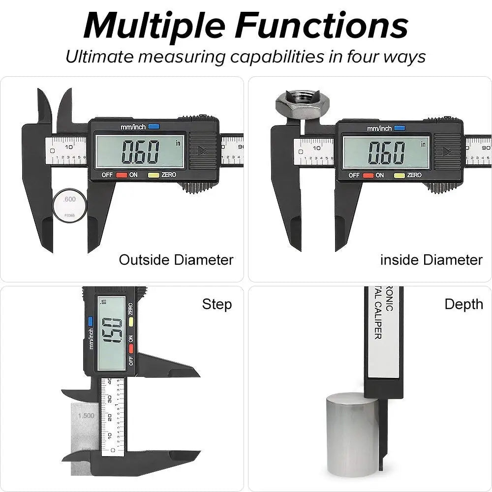 Ansoff 150mm digital caliper with carbon fiber body, displaying measurement on LCD screen, used for precise dimension measurement.