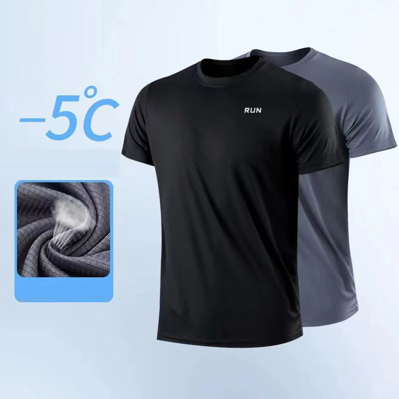 Men's Quick Dry Short Sleeve Gym Running Moisture Wicking Round Neck T-Shirt Training Exercise Gym Sport Shirt Tops Lightweight - Acros