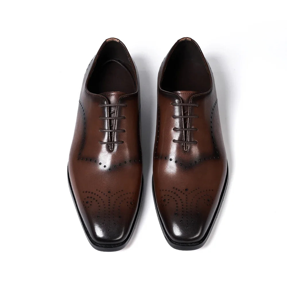Ansoff men's Italian brogue oxford shoes in genuine leather with lace-up design, suitable for formal occasions and office wear.