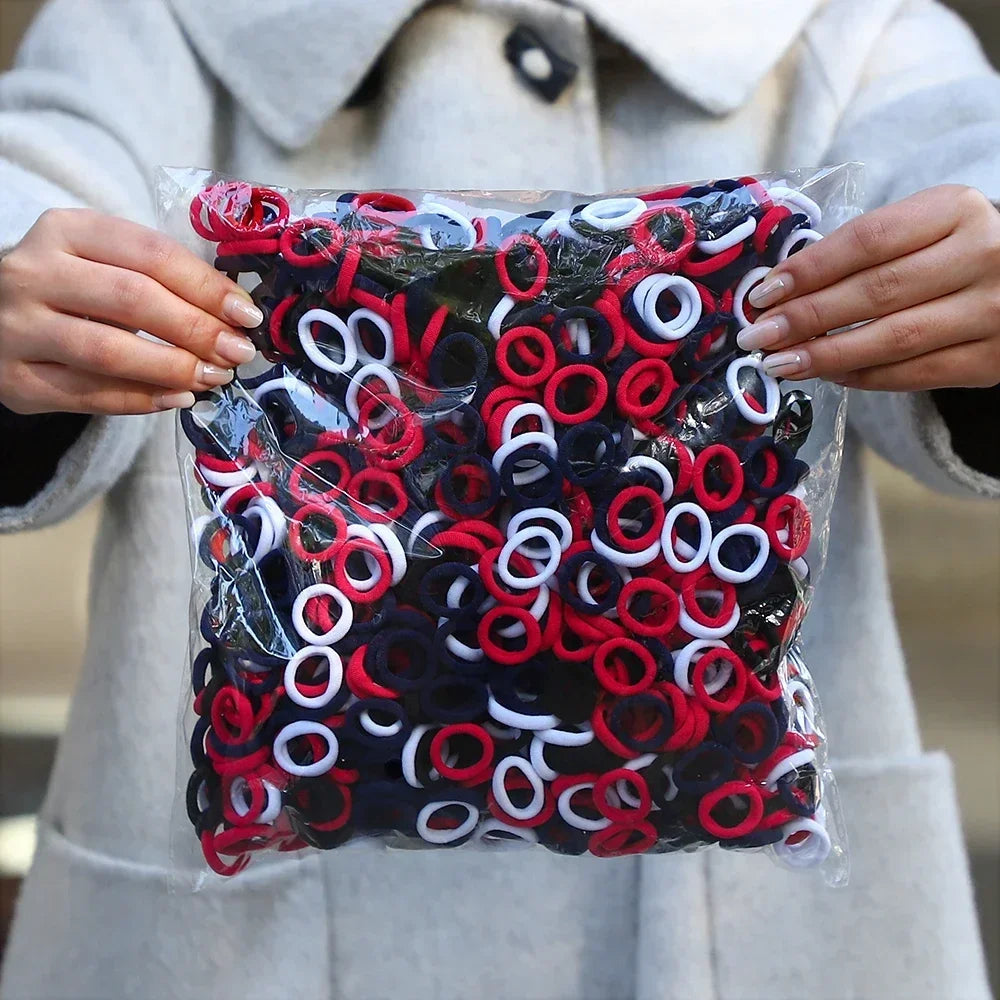 50Pcs/bag Colorful Basic Nylon Ealstic Hair Ties for Girls Ponytail Hold Scrunchie Rubber Band Kid Fashion Hair Accessories - Acros