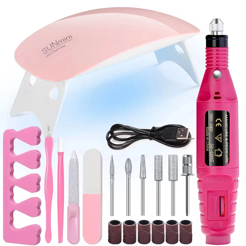 LINMANDA Professional USB Electric Nail Drill Polish File Kit with UV LED Nail Lamp Gel Manicure Dryer Lamp Acrylic Starter Set - Acros