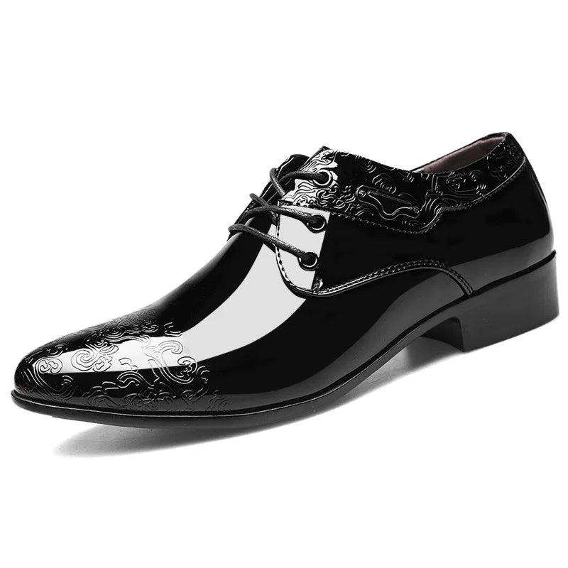 Shoes for Men Casual Business Dress Shoes Lace Up Formal Black Patent Leather Brogue Shoes for Male Wedding Party Office Oxfords - Acros