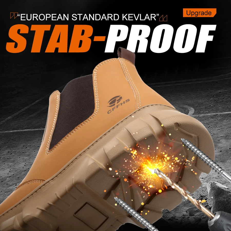 Ansoff waterproof men's Chelsea safety boots with steel toes, anti-smash, anti-puncture protection, lightweight work footwear.