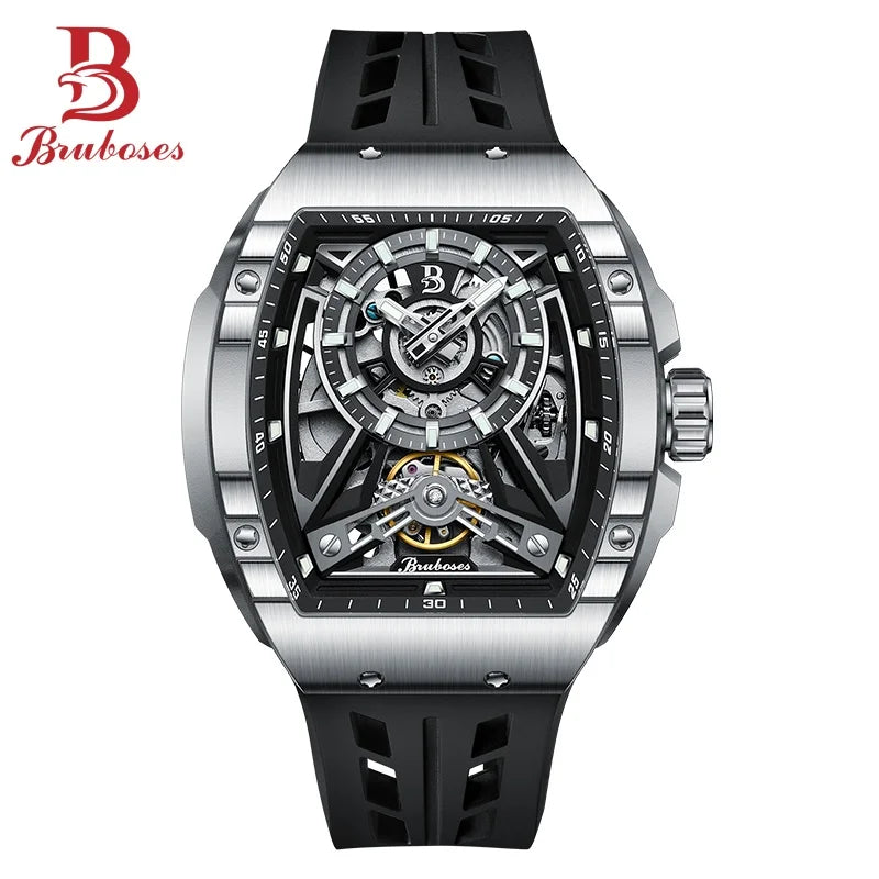 Men Mechanical Winding Watch Montre Homme 2024 New BRUBOSES 5ATM Water Resistant Luminous Tonneau Quartz Wristwatch WIth Diamond - Acros