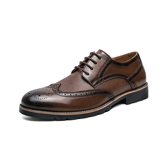 Ansoff handmade men's Oxford shoes with wingtip brogue design in calfskin leather, classic formal dress shoes for business attire