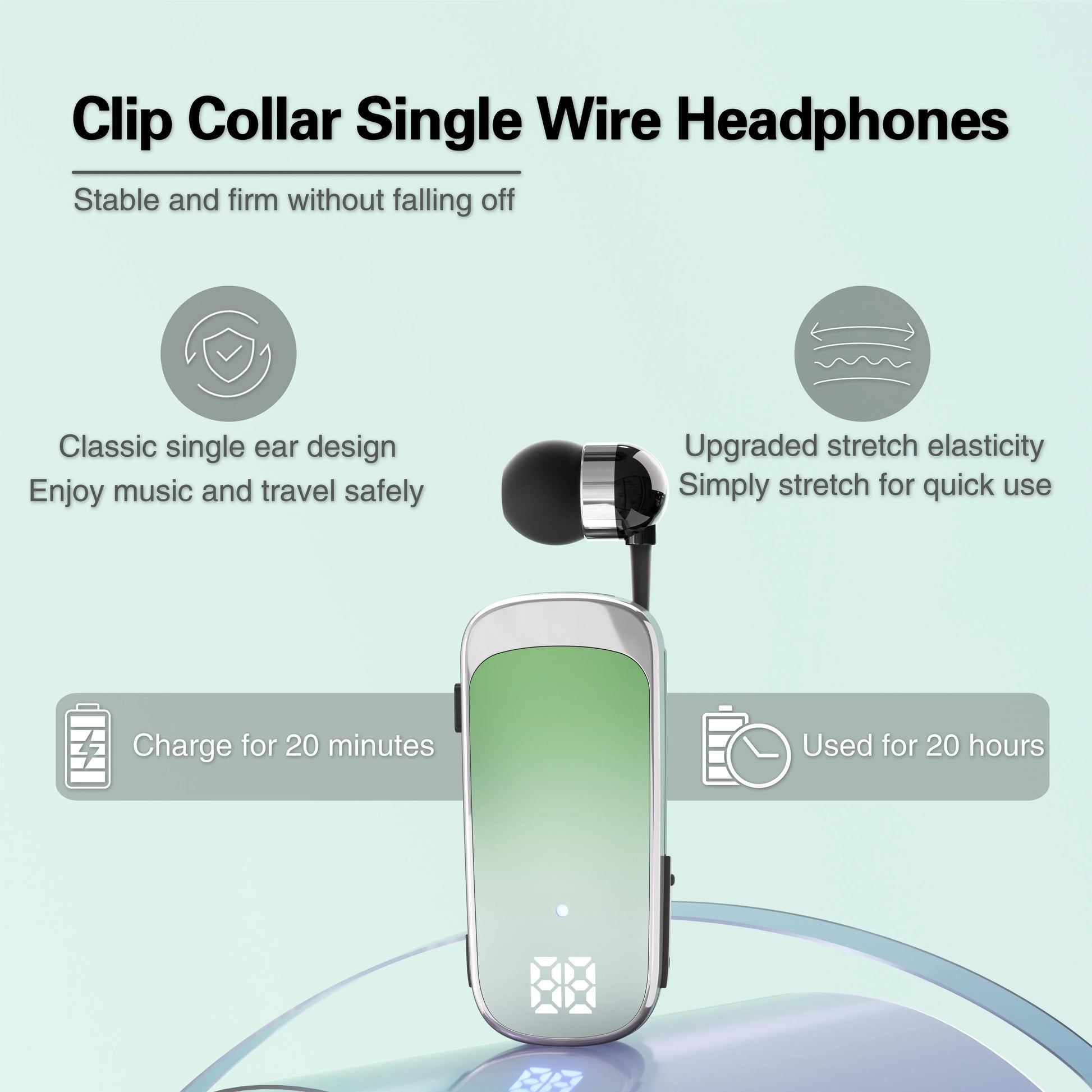 Ansoff K65 Lavalier Bluetooth 5.2 wireless headset with LED display, noise cancelling earphones, suitable for talk and music, 20-hour battery