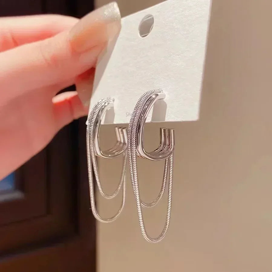 Vintage Geometry Irregular Eardrop Personality Asymmetry Dripping Oil Earrings for Women Fashion Daily Commuting Jewelry Gifts - Acros