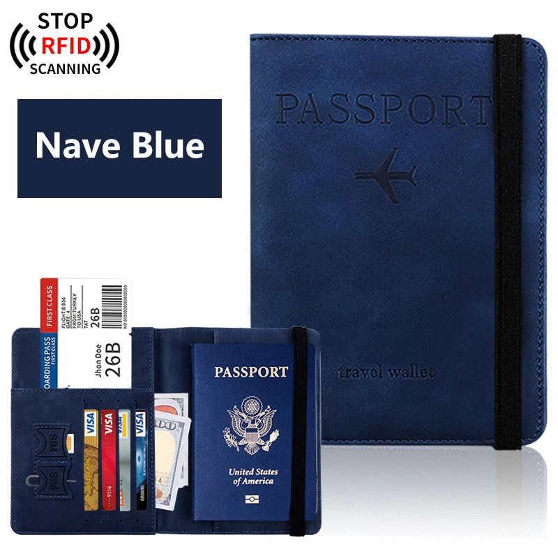Ansoff passport holder for travel essentials, black leather wallet with compartments for passports and travel documents.