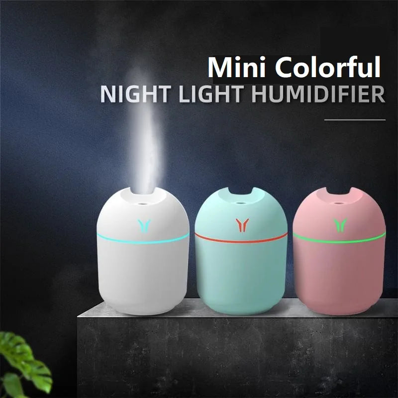 Ansoff 250ML USB mini air humidifier and essential oil diffuser with LED color lamp, ultrasonic mist maker for home or car use.
