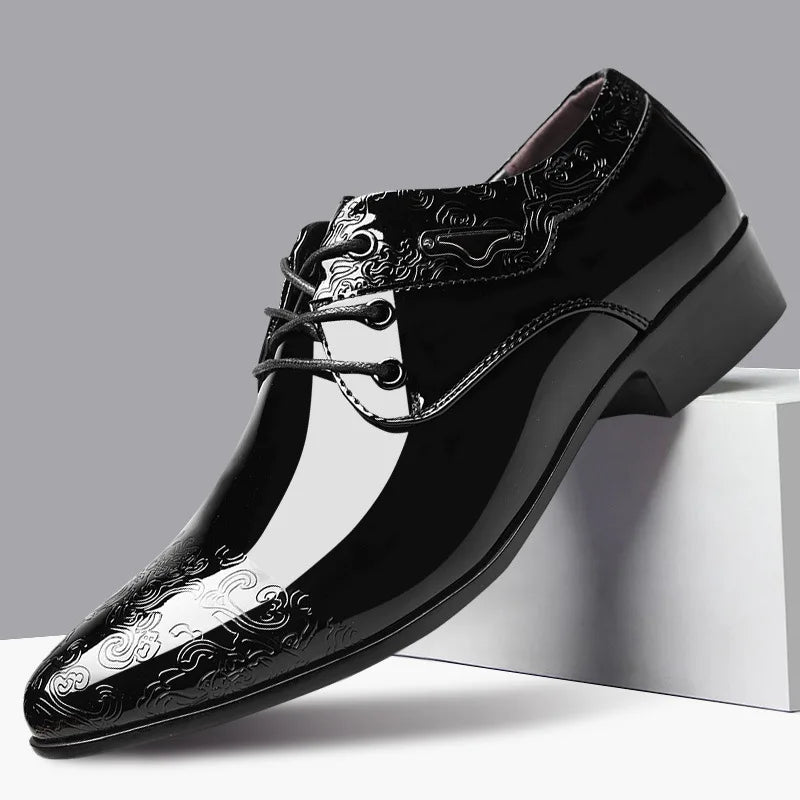 Shoes for Men Casual Business Dress Shoes Lace Up Formal Black Patent Leather Brogue Shoes for Male Wedding Party Office Oxfords - Acros