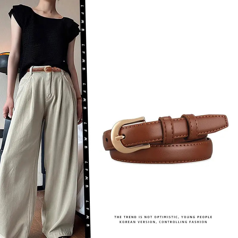 Belt Summer Brown Belt with Fine Matching Western Pants Simple and Versatile Belt 2024 New Fashion Decoration - Acros