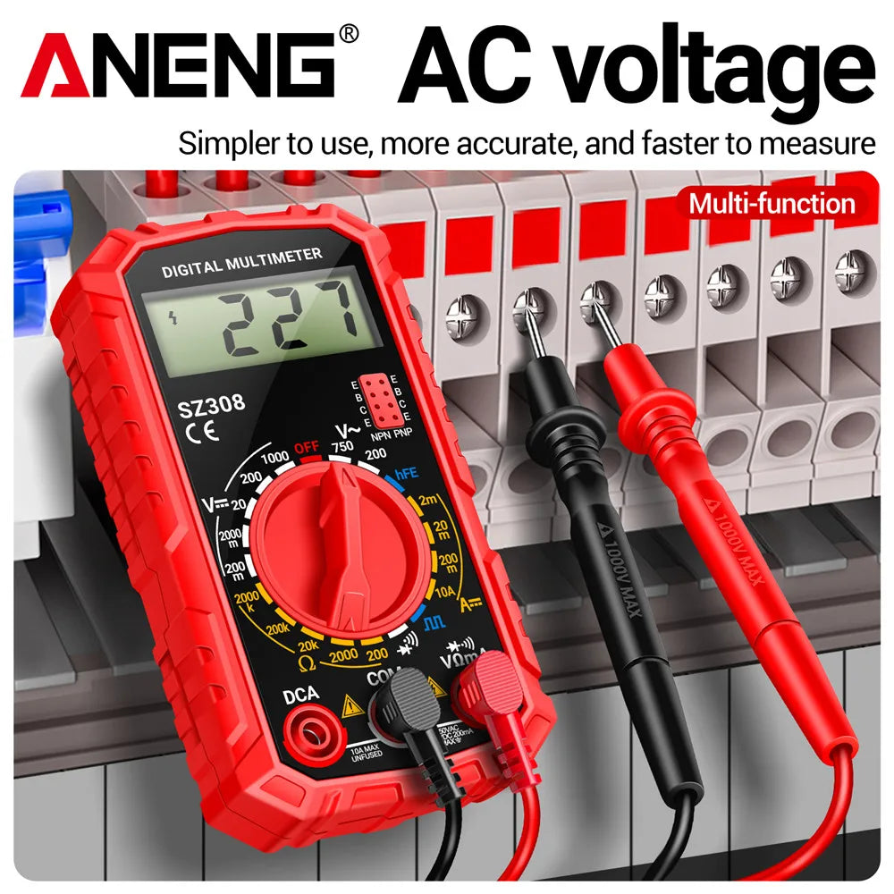 ANENG SZ308 Digital Multimeter   AC/DC Current Meter Voltage Resistance Meter Electrician LCD Backlight Ohm Square Wave Test - Acros