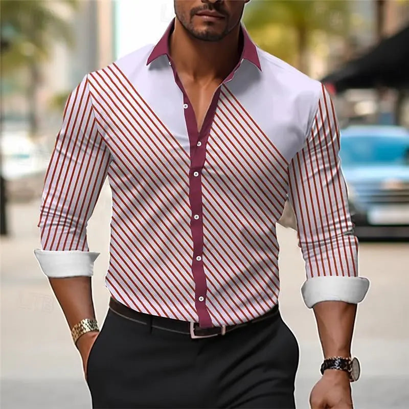 Ansoff men's striped casual long-sleeve shirt with buttons, suitable for work, spring, and summer daily wear.