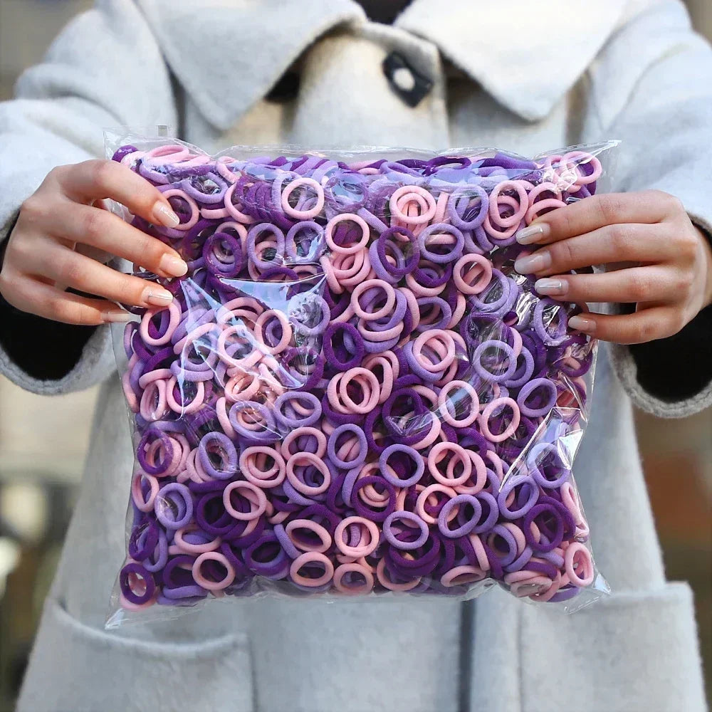 50Pcs/bag Colorful Basic Nylon Ealstic Hair Ties for Girls Ponytail Hold Scrunchie Rubber Band Kid Fashion Hair Accessories - Acros