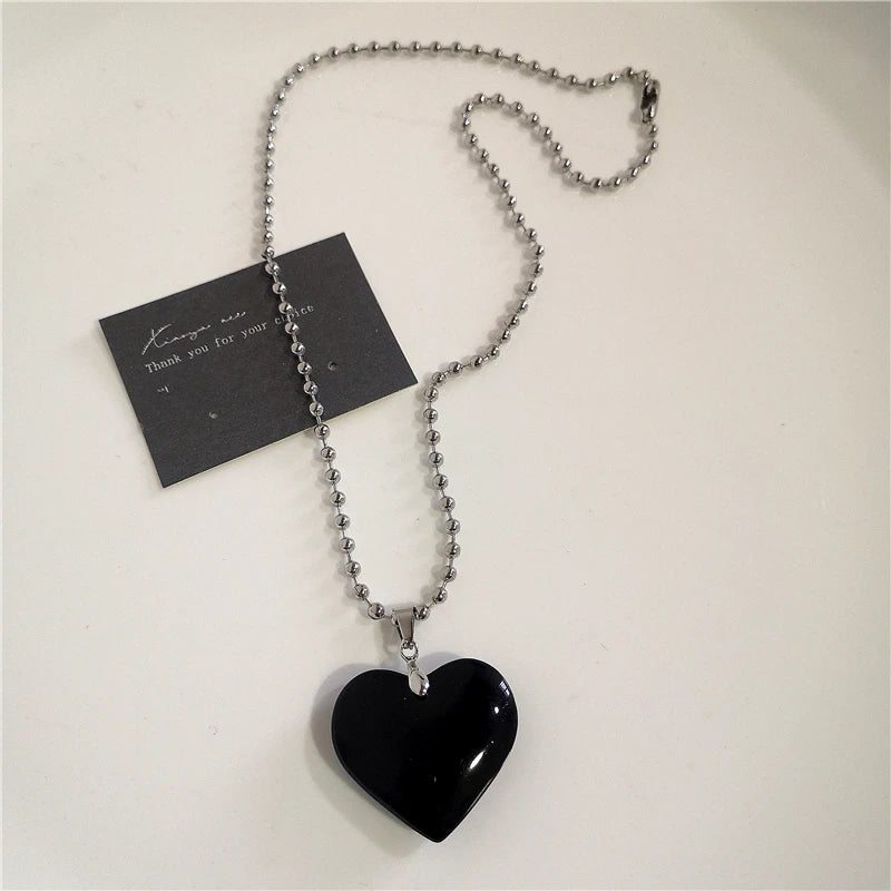 Punk Rock Black Heart Cross Pendant Chain Necklace For Men Women Cool Hip Hop Street Vintage 90s Y2K Grunge Goth Accessories - Acros