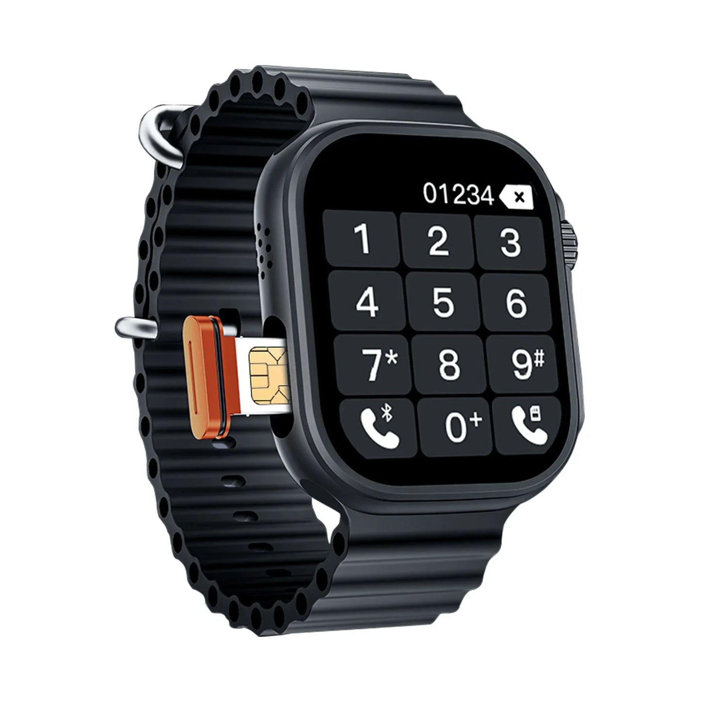 Ansoff BW9 Pro smartwatch with a sleek display, showing the watch face and side buttons, featuring independent SIM card slot.