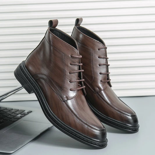 Ansoff men's leather Oxford boots with pointed toe, ankle height, in classic designer style for business and formal wear.