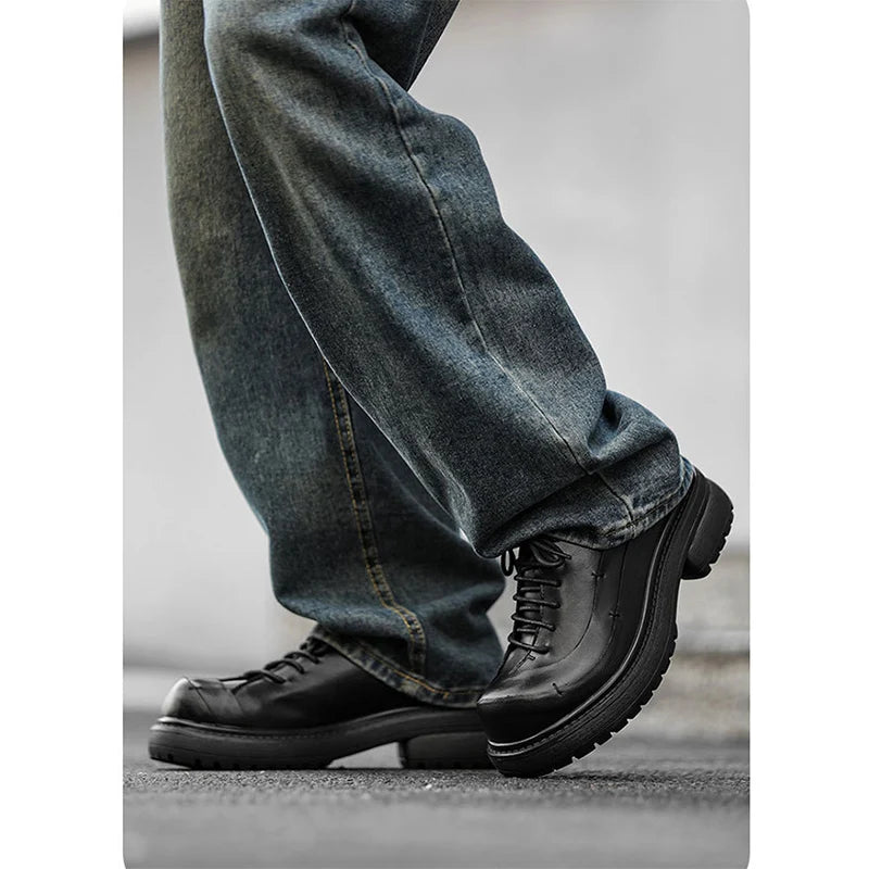 Men's Ansoff fashion oxford shoes with thick 2.5cm sole, brown and black options, stylish business footwear, plus size 45.