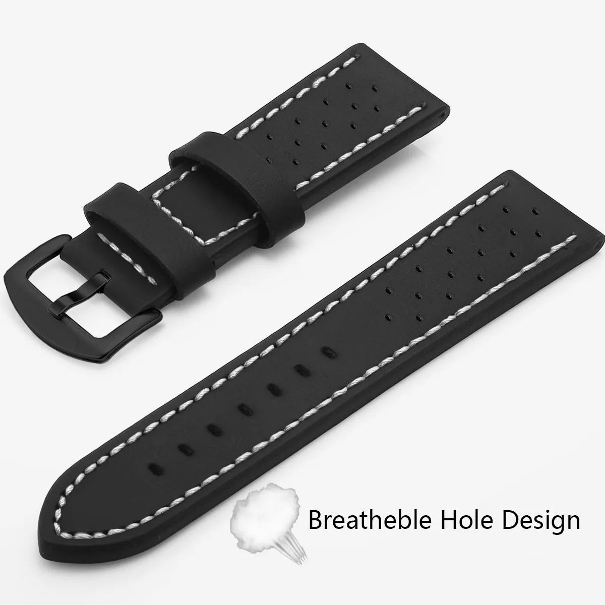Ansoff SAMCO sport vintage leather watch band with stainless steel buckle in 18mm, 20mm, 22mm, or 24mm sizes