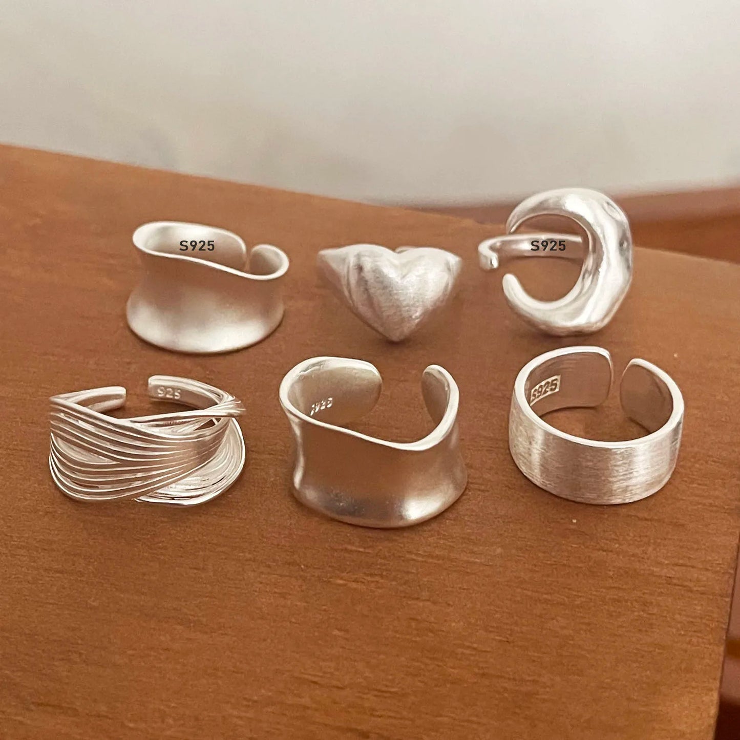 Sterling silver couple rings for women, minimalist handmade wide moon design, allergy-free jewelry set for parties or gifts