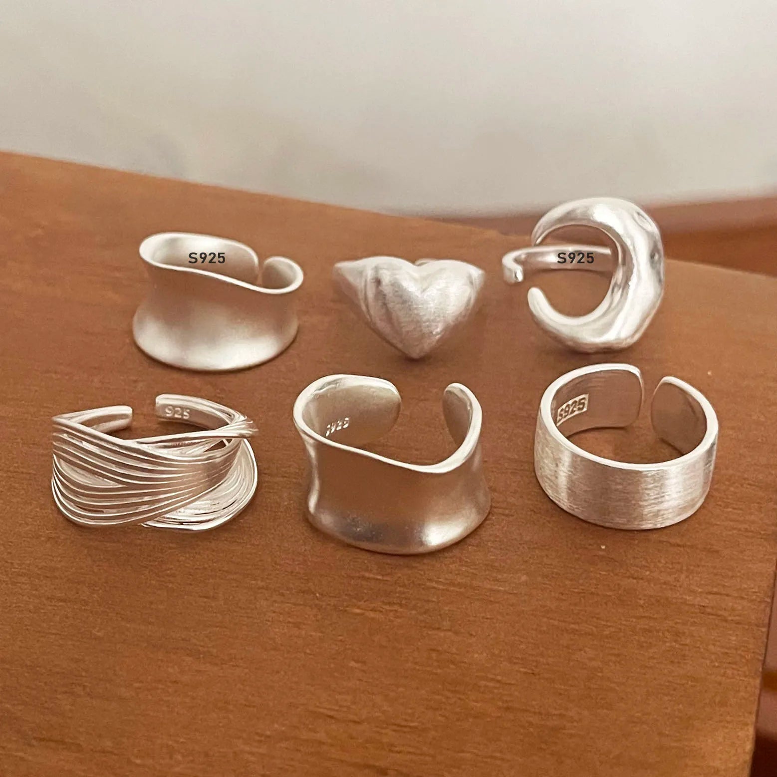 Sterling silver couple rings for women, minimalist handmade wide moon design, allergy-free jewelry set for parties or gifts