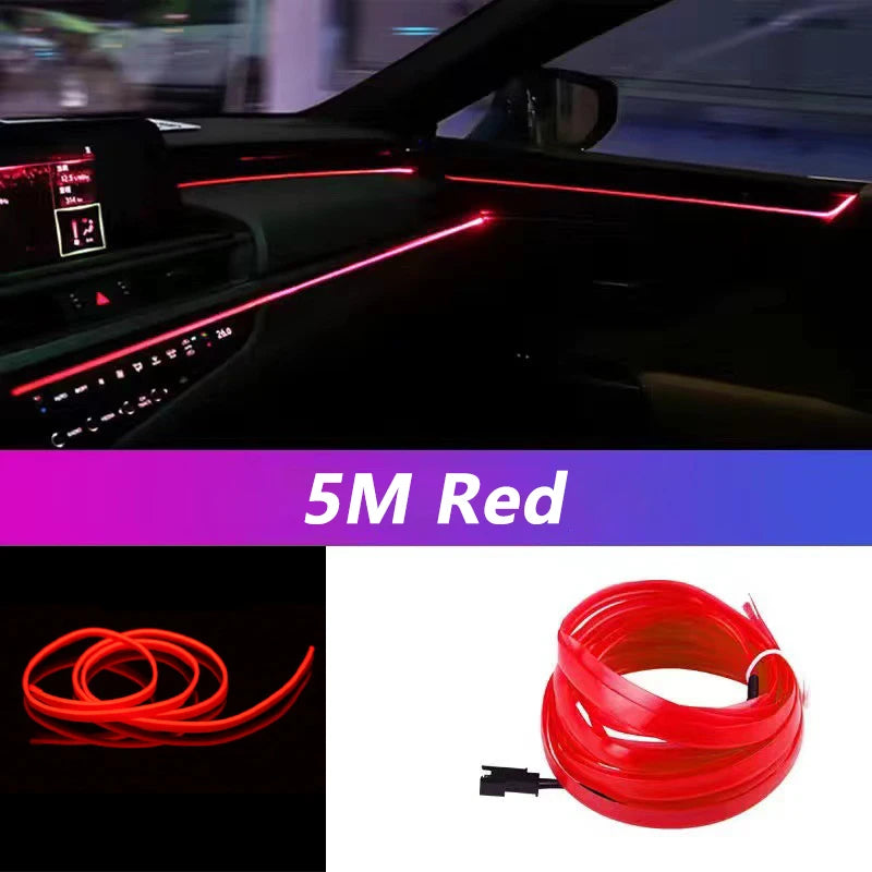 5M Car Interior Led Strip Light Neon EL Wiring Decorative Lamp For Auto DIY Flexible Ambient Light USB Party Atmosphere Diode - Acros