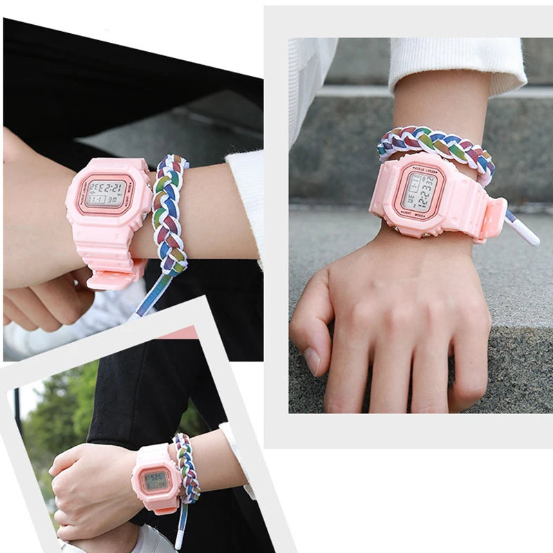 YIKAZE Sports Watch Boys Girls Student LED Electronic Watch Colorful Men Women Square Digital Watches Waterproof Rubber Clock - Acros