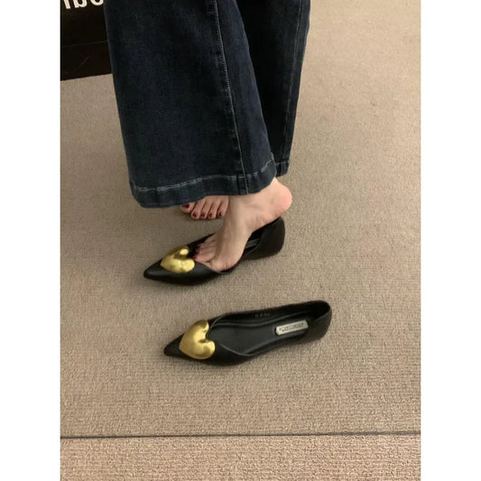 Ansoff black flat-bottomed women's shoes with soft soles, suitable for spring and autumn, stylish French design, comfortable for commuting