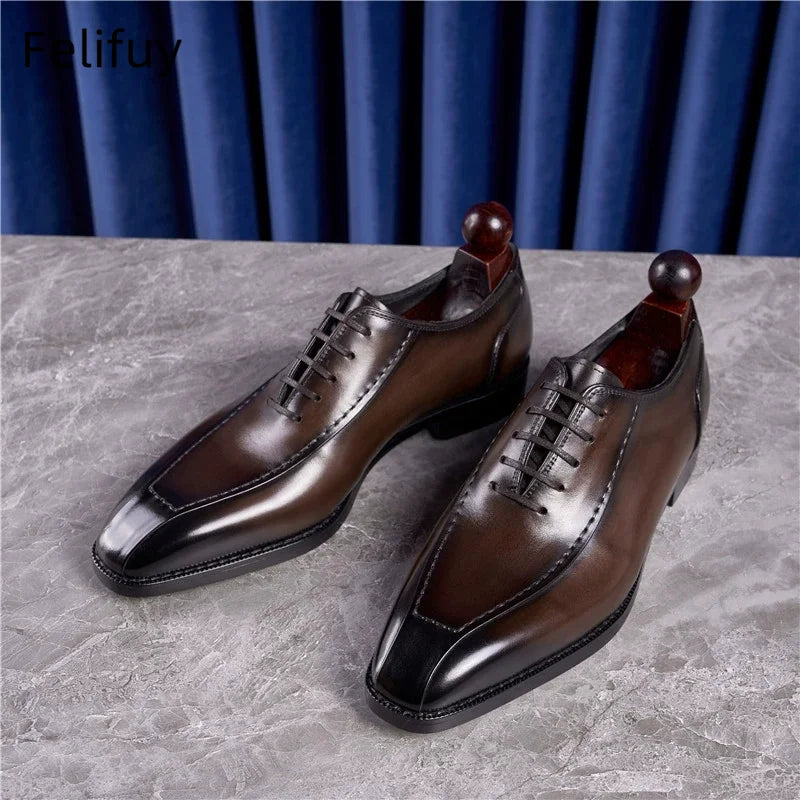 Ansoff men's black genuine leather Oxford shoes featuring a luxury handmade British style, ideal for weddings and formal occasions.