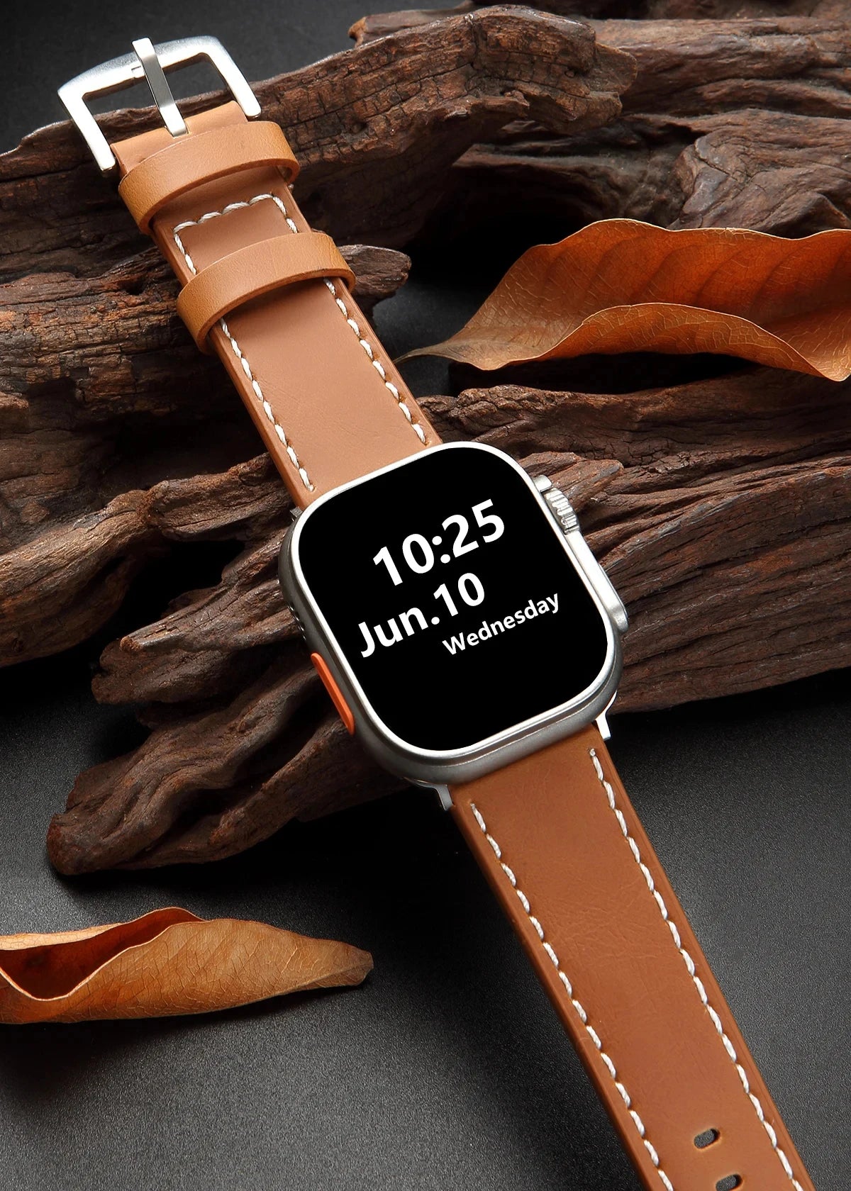 Ansoff SAMCO leather sport watch band with stainless steel buckle, available in 18mm to 24mm sizes, vintage style.