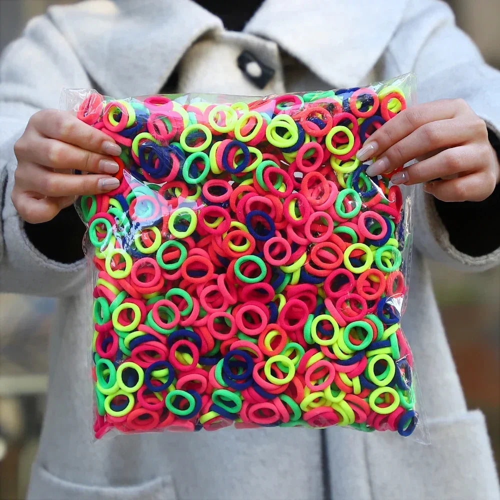 50Pcs/bag Colorful Basic Nylon Ealstic Hair Ties for Girls Ponytail Hold Scrunchie Rubber Band Kid Fashion Hair Accessories - Acros