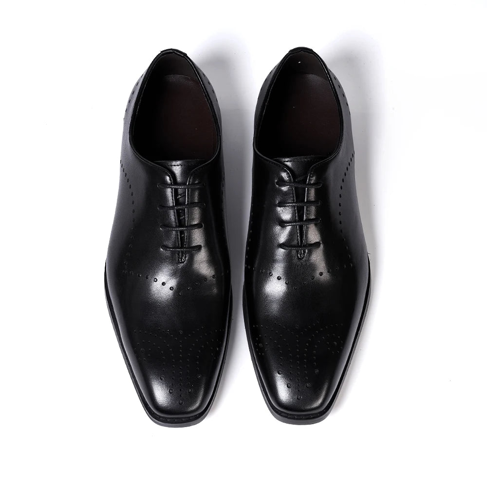 Ansoff Italian men's brogue oxford shoes made of genuine leather with lace-up closure, suitable for formal weddings and office wear.