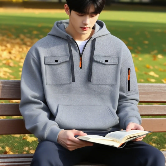 Men's hooded sweatshirt with long sleeves and zippered arms, featuring two pockets on the chest. Men's sportswear casual - Acros