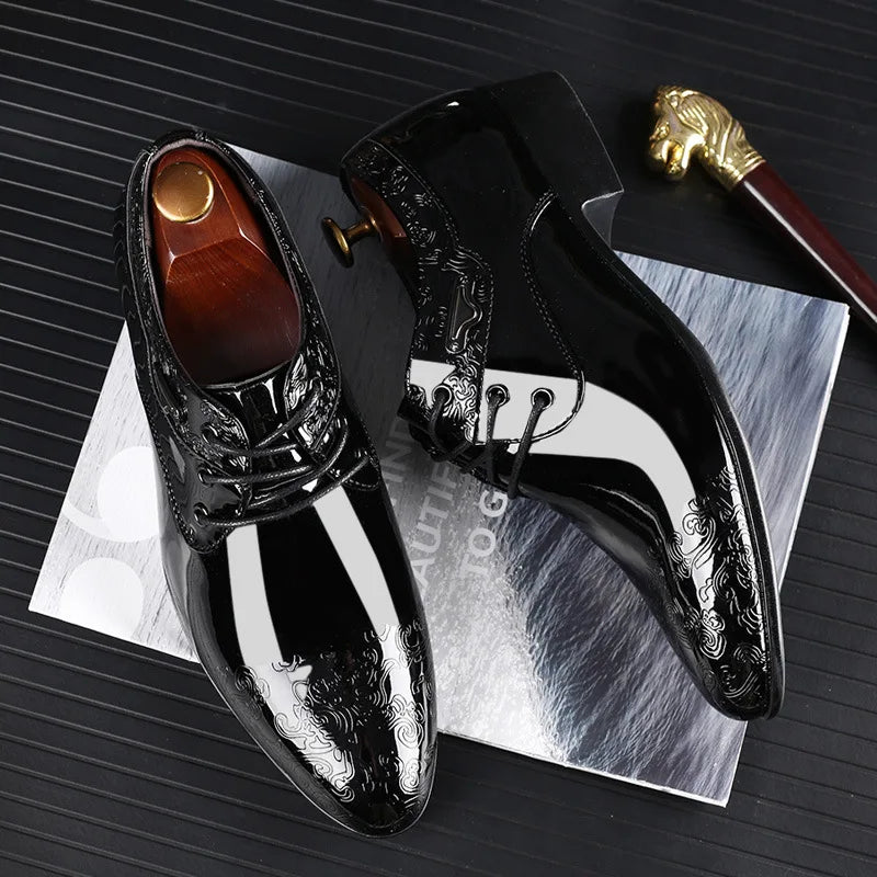 Shoes for Men Casual Business Dress Shoes Lace Up Formal Black Patent Leather Brogue Shoes for Male Wedding Party Office Oxfords - Acros