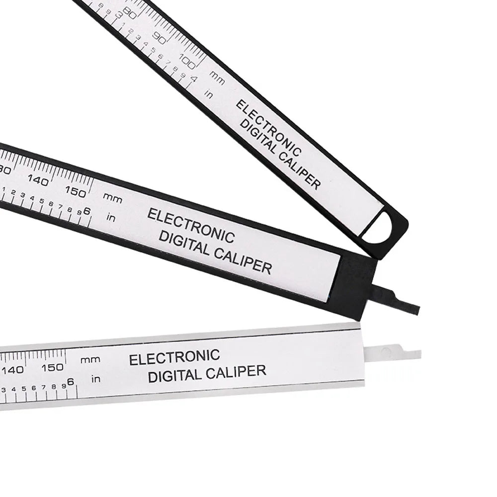 Ansoff digital caliper with carbon fiber body, 150mm and 100mm measurement jaws, displaying precise digital readout for measuring.