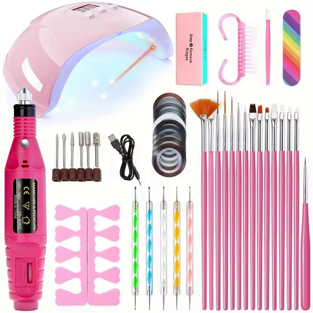 LINMANDA Professional USB Electric Nail Drill Polish File Kit with UV LED Nail Lamp Gel Manicure Dryer Lamp Acrylic Starter Set - Acros