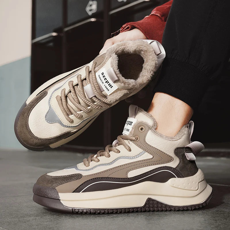 Men's Ansoff winter tooling boots with round toe, cotton ankle, non-slip sole, and high-quality durable outdoor design.